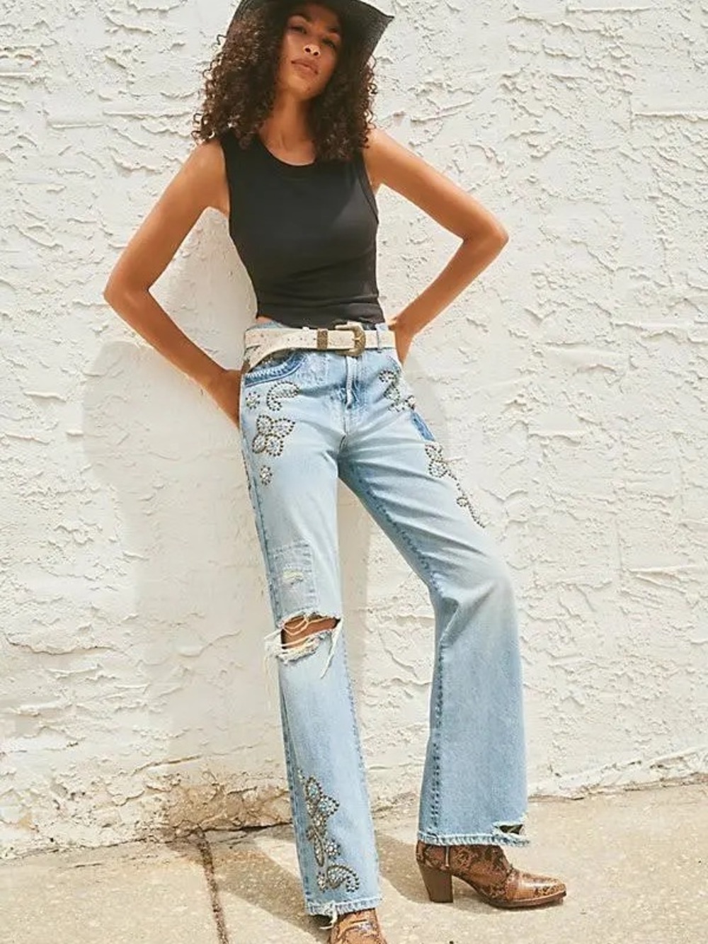 Free People Wiley Embellished Mid-Rise Jeans